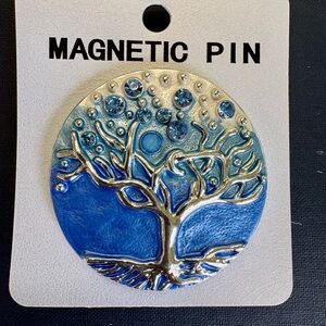 Blue and Silver Tree of Life Magnetic Fastener Brooch